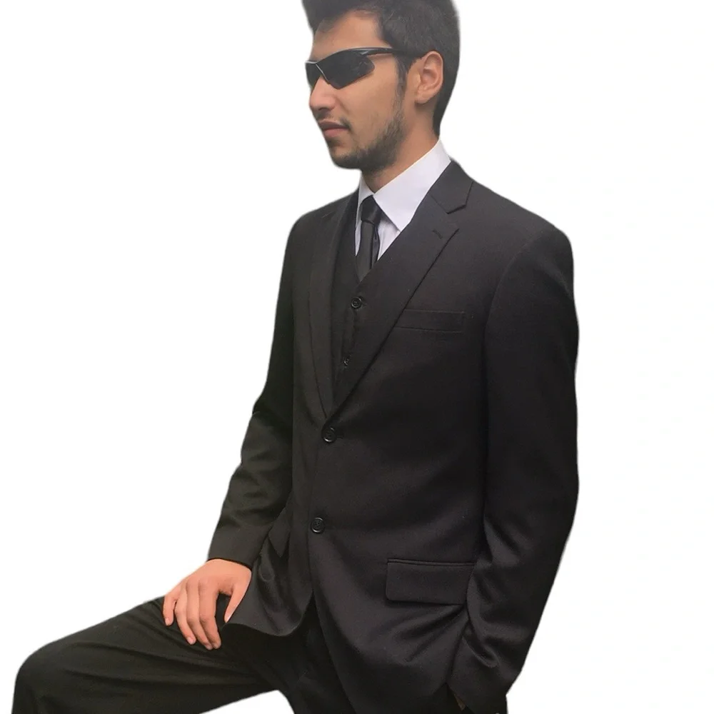 🛍️#2187 EUC J. Ferrar Modern Fit Men’s 3 Piece Black Suit - Picture 3 of 16